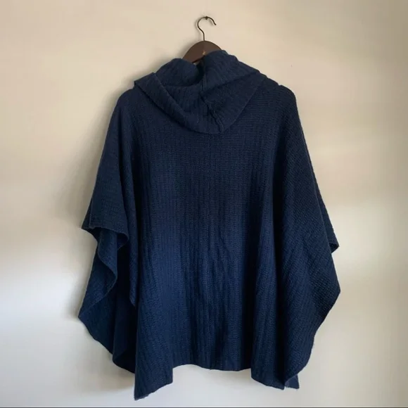 360Cashmere Heather Navy Cashmere Draped Poncho OS - Picture 4 of 7